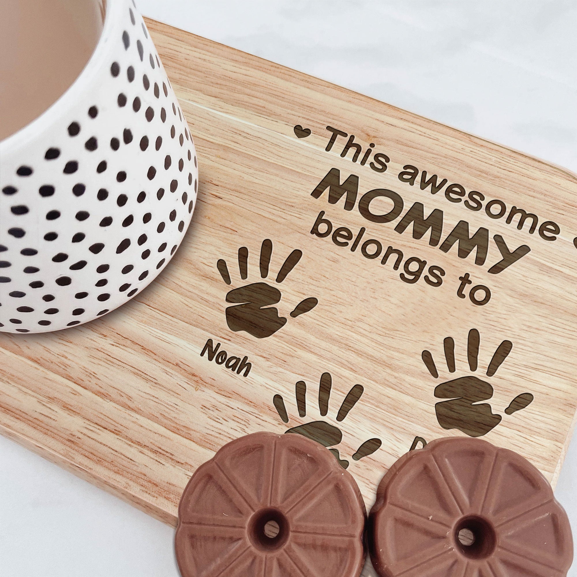 This Mommy Belongs To - Personalized Custom Engraved Wooden Tea & Biscuit Board