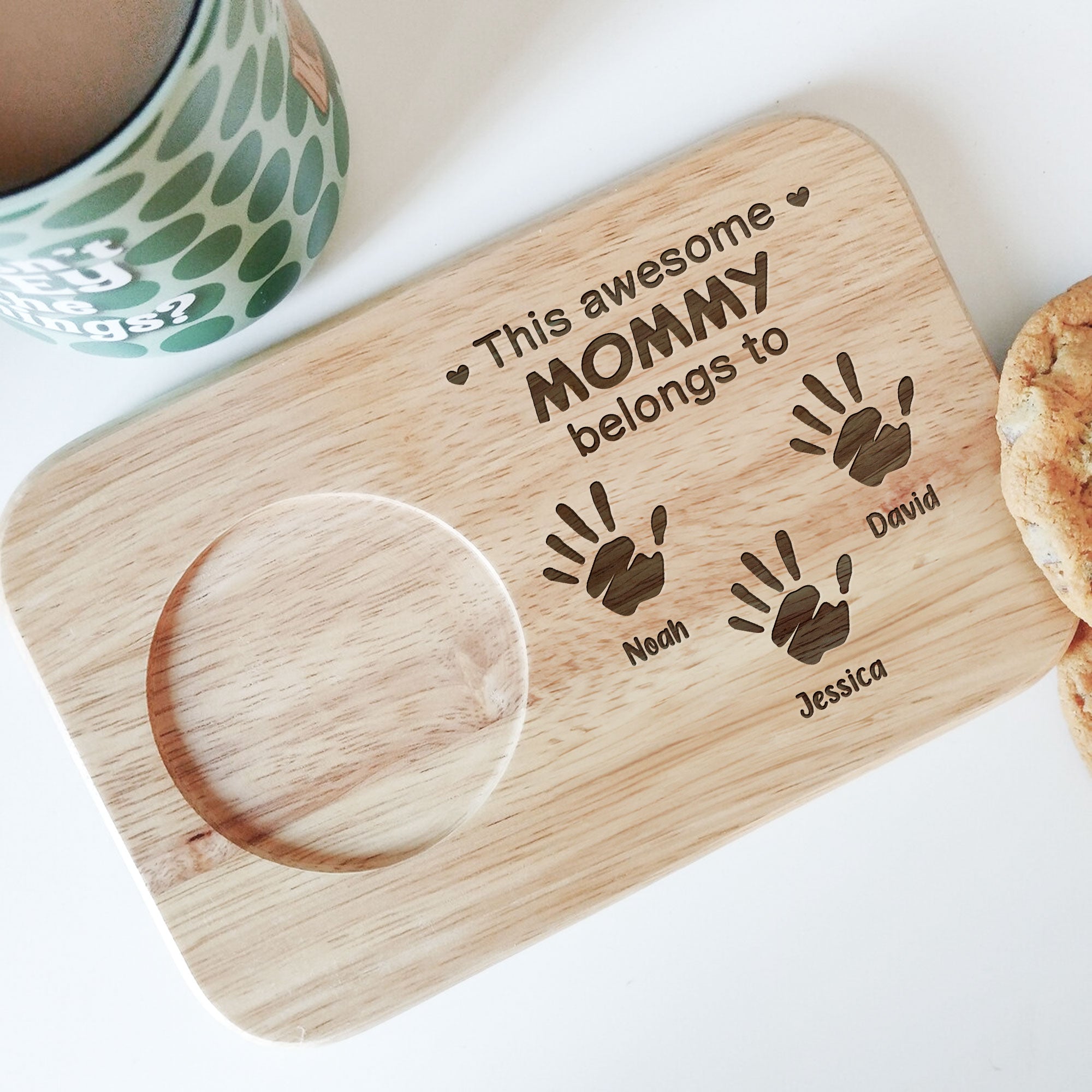This Mommy Belongs To - Personalized Custom Engraved Wooden Tea & Biscuit Board