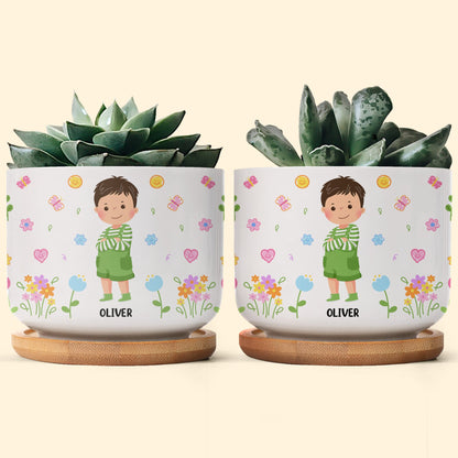 This Tree Grown By Me Gift For Kids - Personalized Ceramic Plant Pot With Tray