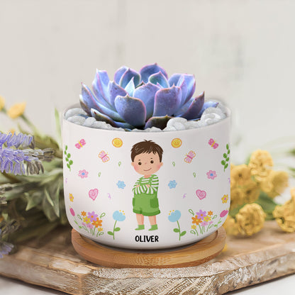 This Tree Grown By Me Gift For Kids - Personalized Ceramic Plant Pot With Tray