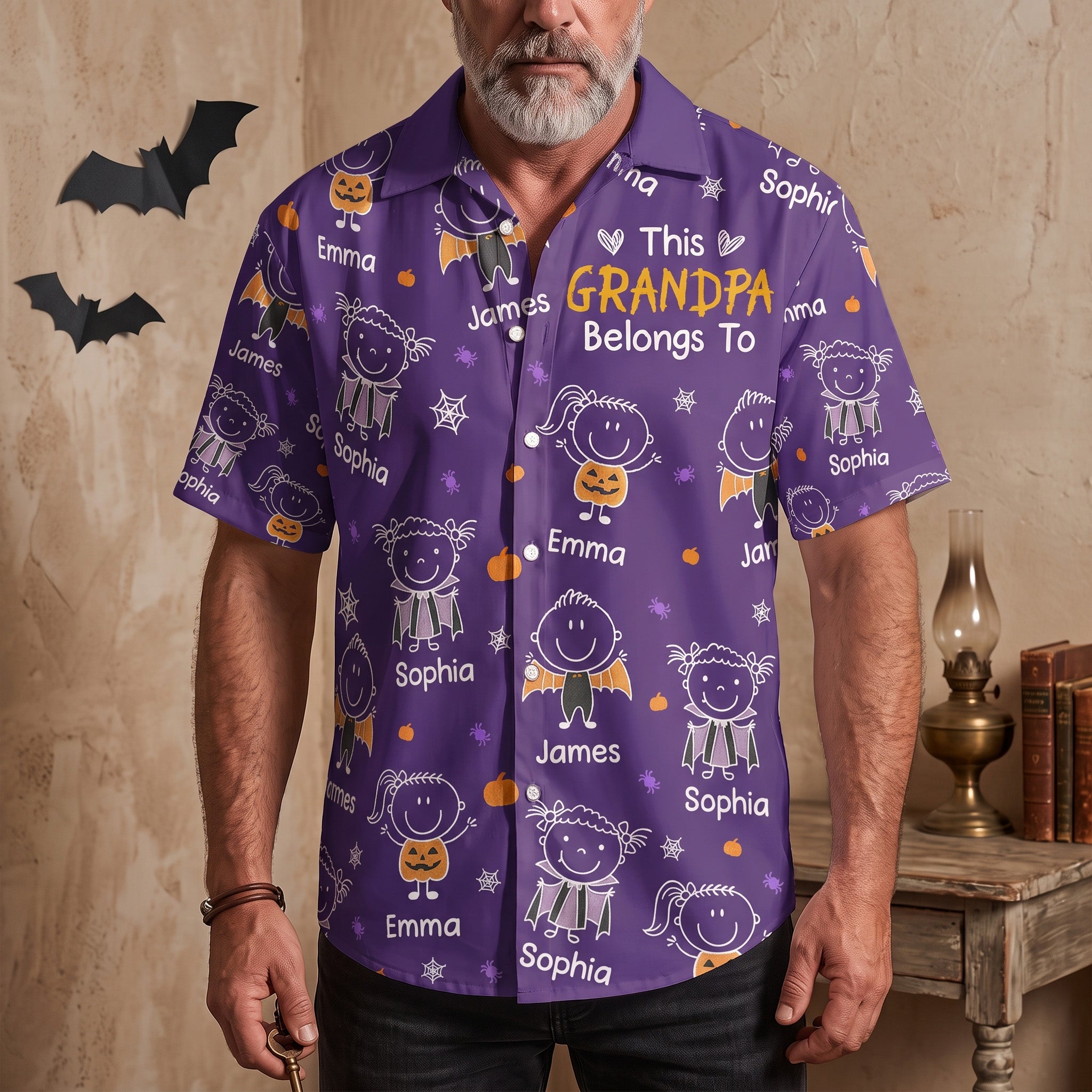 This-Grandpa-Belongs-To-Halloween-Doodle-Ver-Personalized-Hawaiian-Shirt-4
