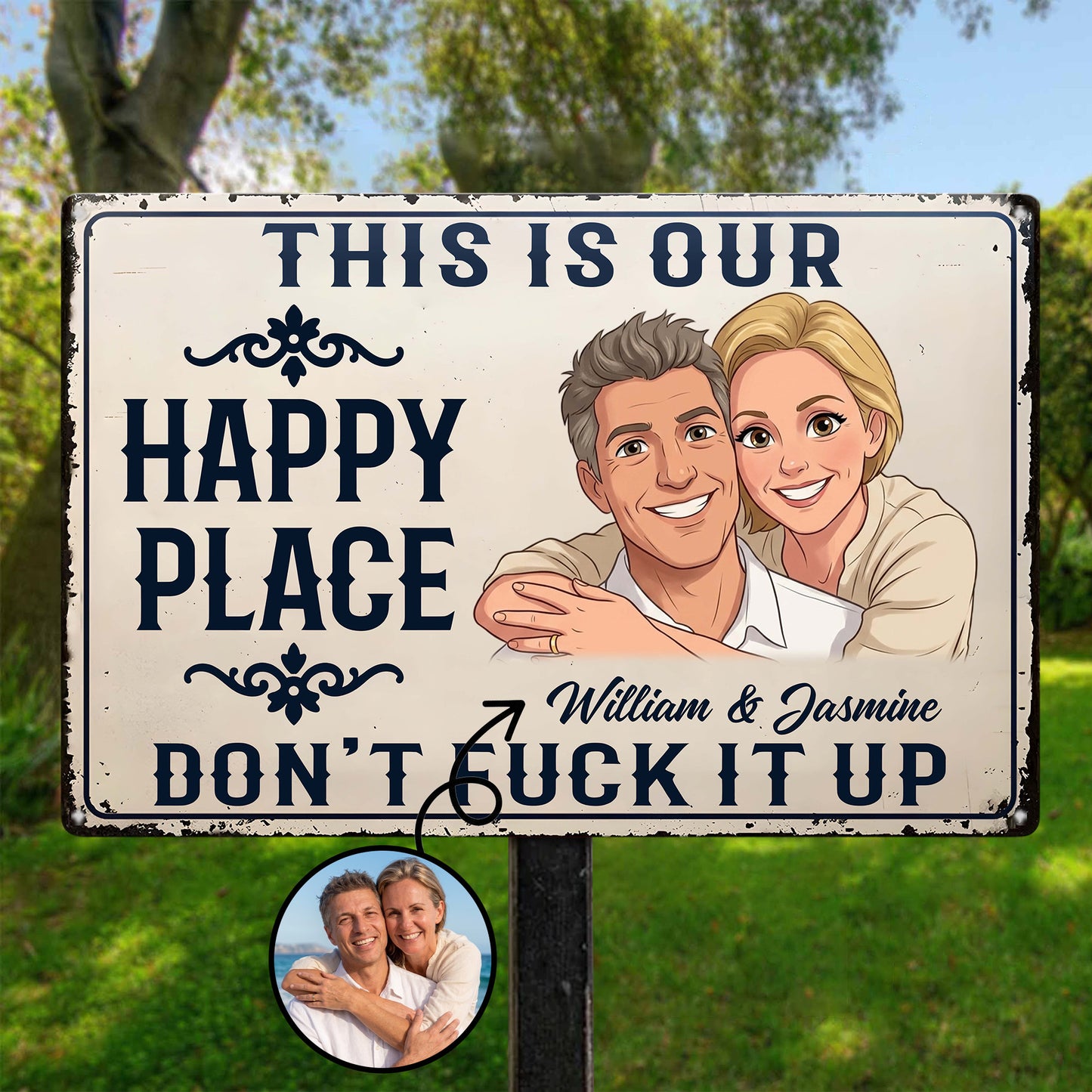 This-Is-Our-Happy-Place-Custom-Couple-Photo-Cartoon-Art-Personalized-Metal-Sign-1