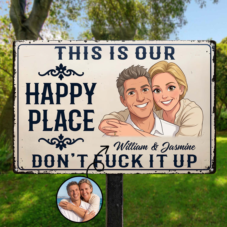 This-Is-Our-Happy-Place-Custom-Couple-Photo-Cartoon-Art-Personalized-Metal-Sign-1