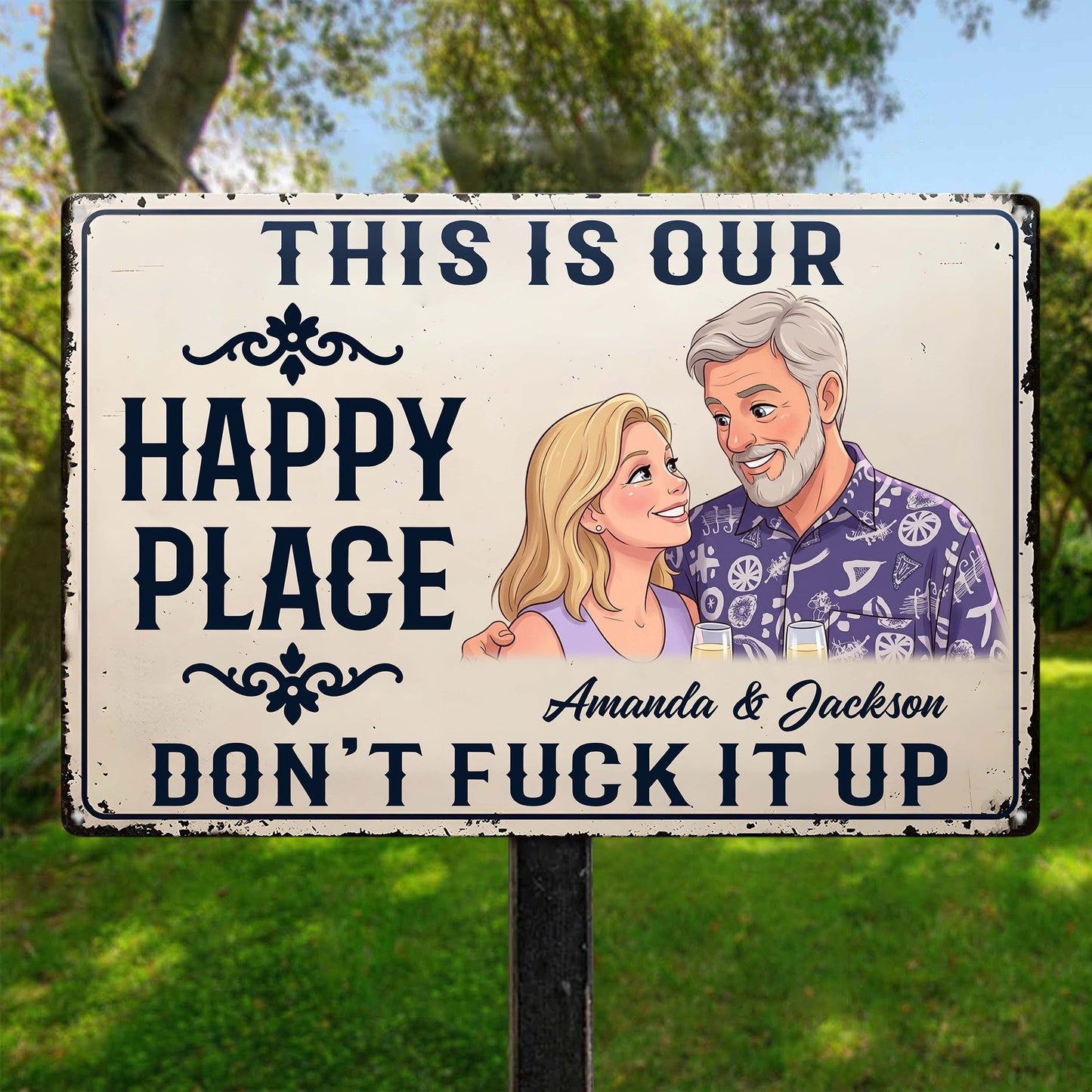 This-Is-Our-Happy-Place-Custom-Couple-Photo-Cartoon-Art-Personalized-Metal-Sign-3