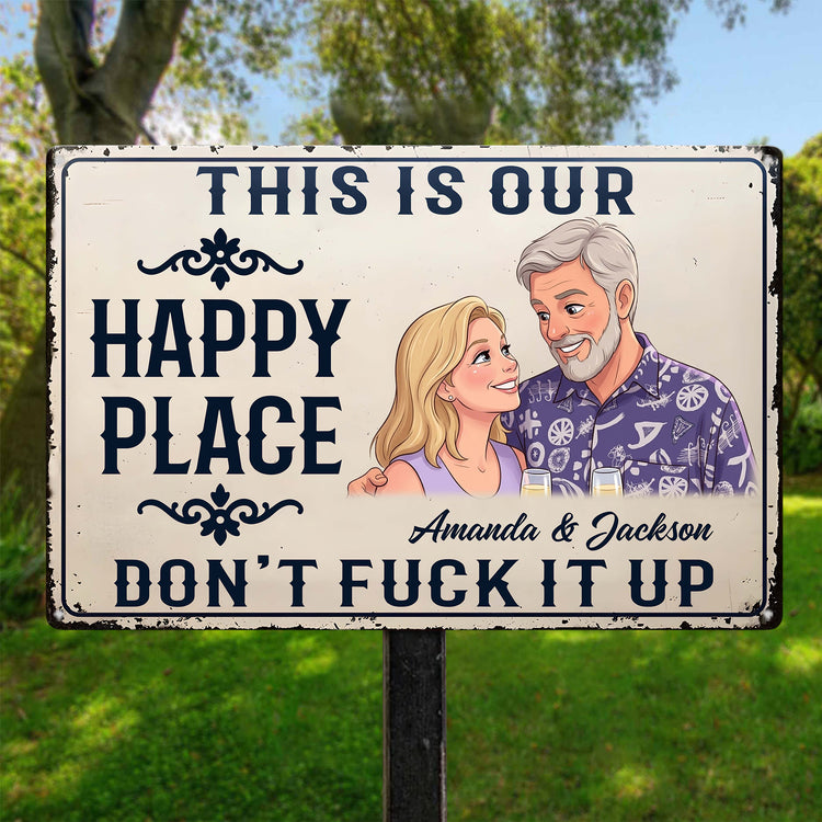 This-Is-Our-Happy-Place-Custom-Couple-Photo-Cartoon-Art-Personalized-Metal-Sign-3