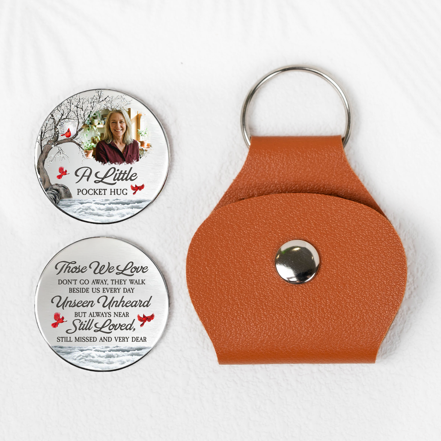 Those We Love Don't Go Away Memorial Gifts - Personalized Leather Photo Pocket Hug