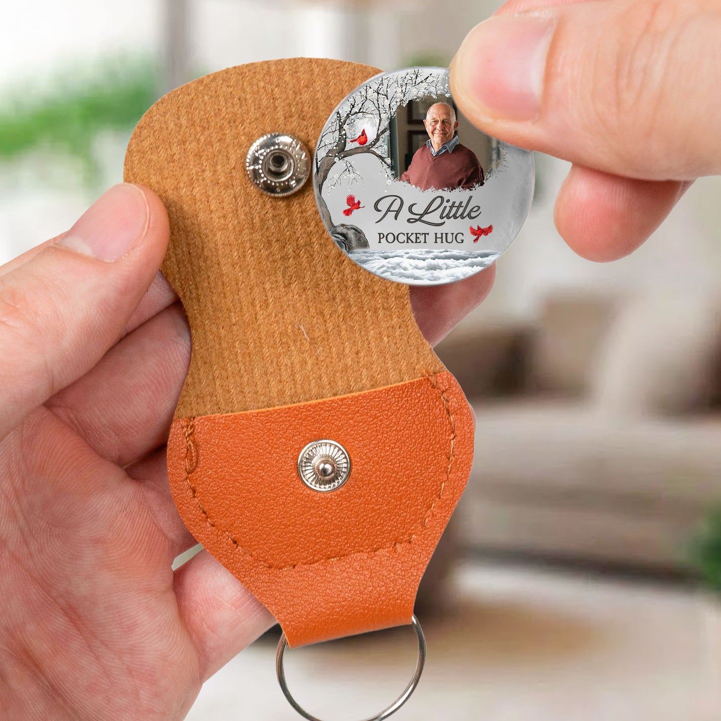 Those We Love Don't Go Away Memorial Gifts - Personalized Leather Photo Pocket Hug