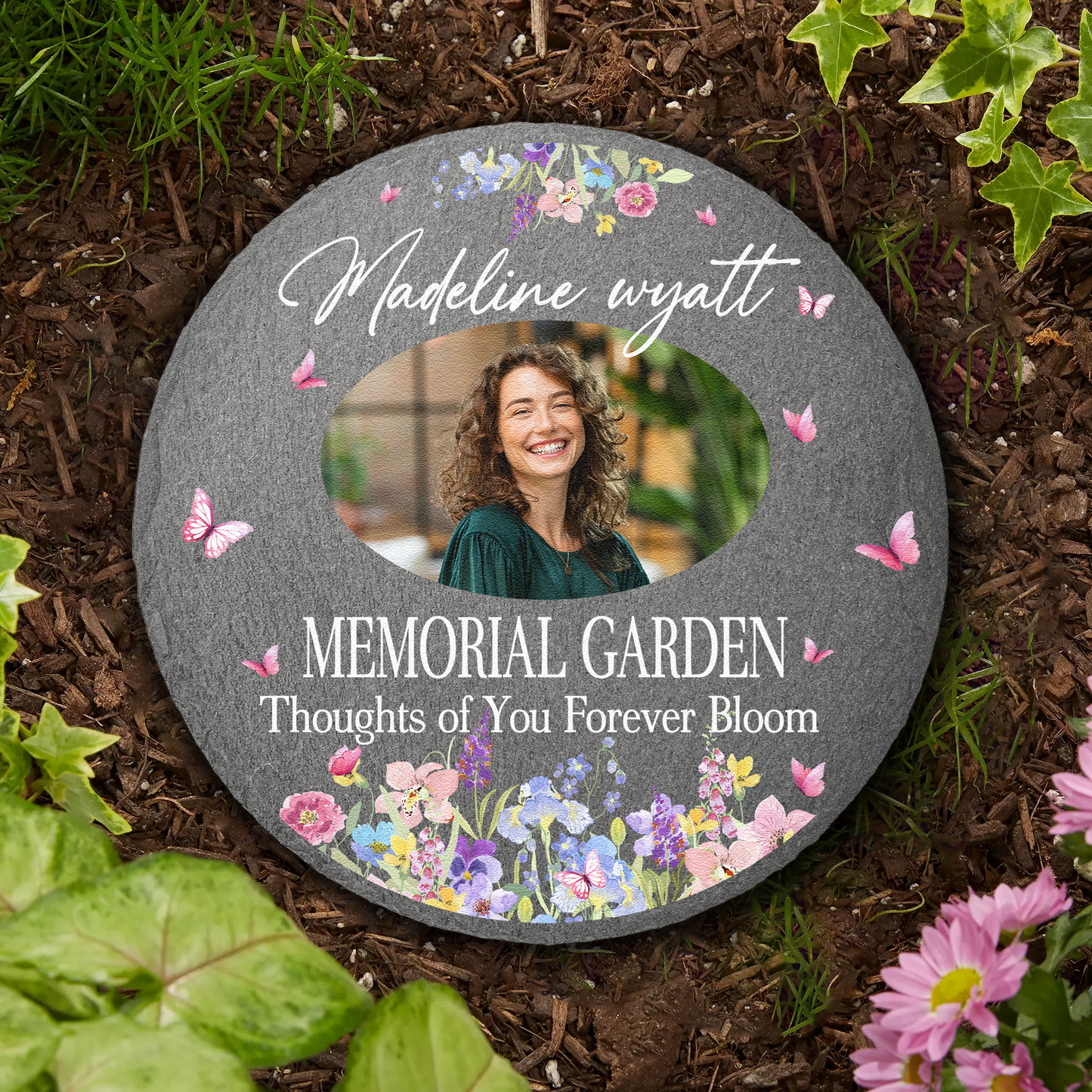 Thoughts Of You Forever Bloom - Personalized Photo Garden Stone