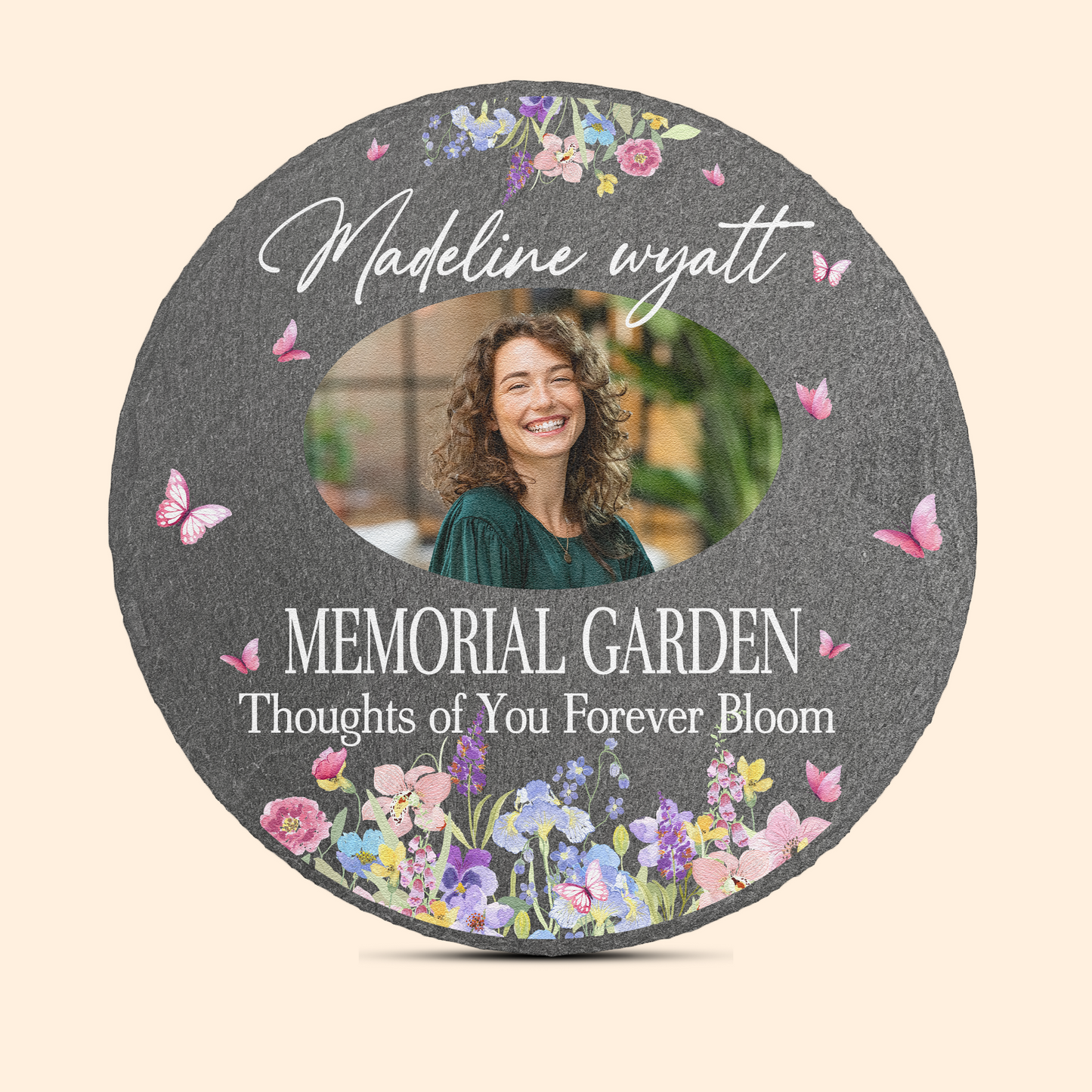 Thoughts Of You Forever Bloom - Personalized Photo Garden Stone