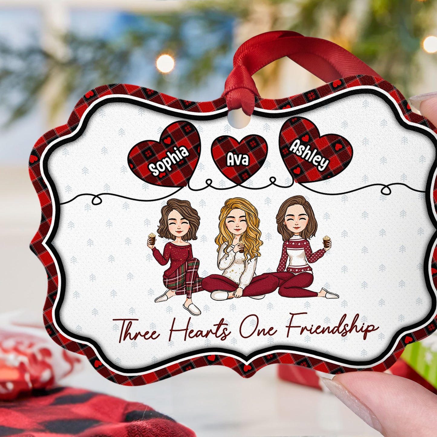 Three Hearts One Friendship - Personalized Aluminum Ornament