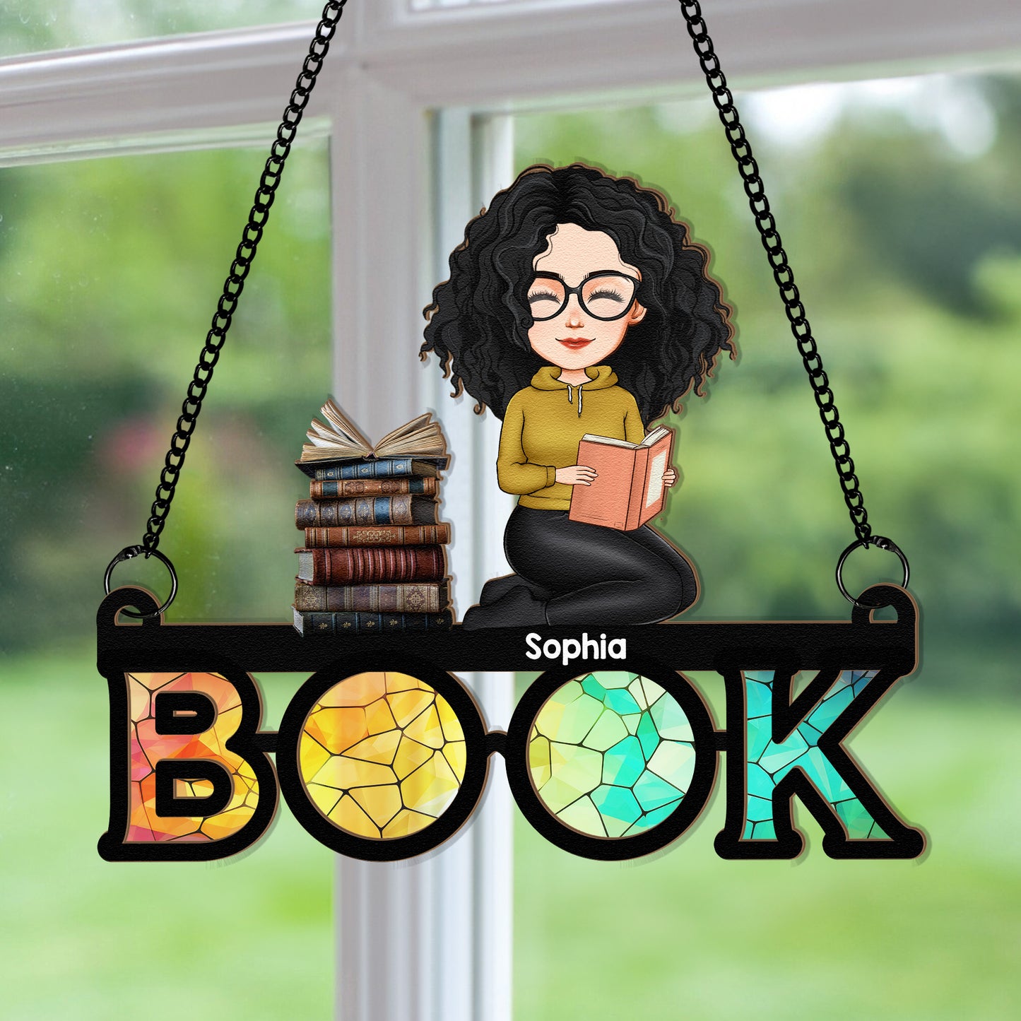 Through Bookish Glass - Personalized Window Hanging Suncatcher Ornament