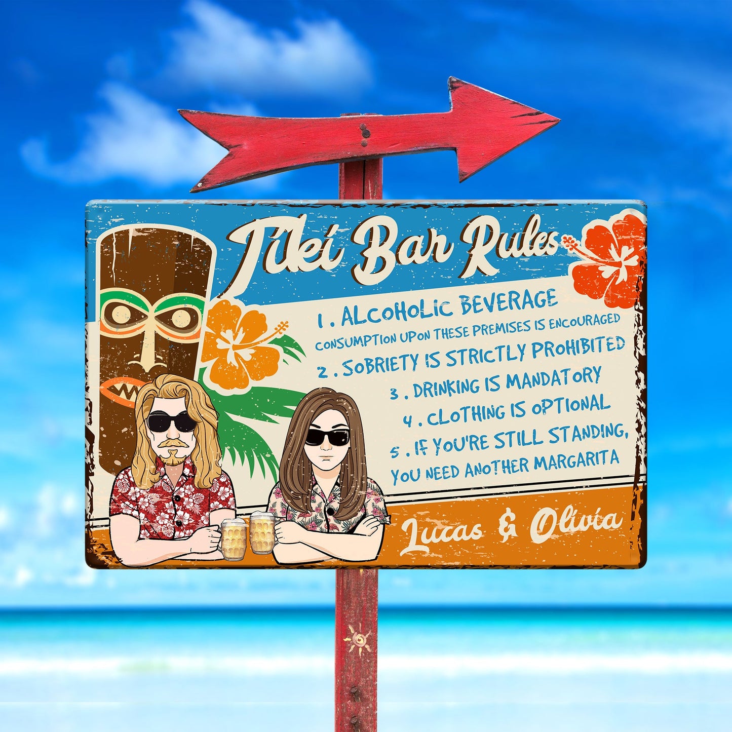 Tiki Bar Rules - Personalized Metal Sign