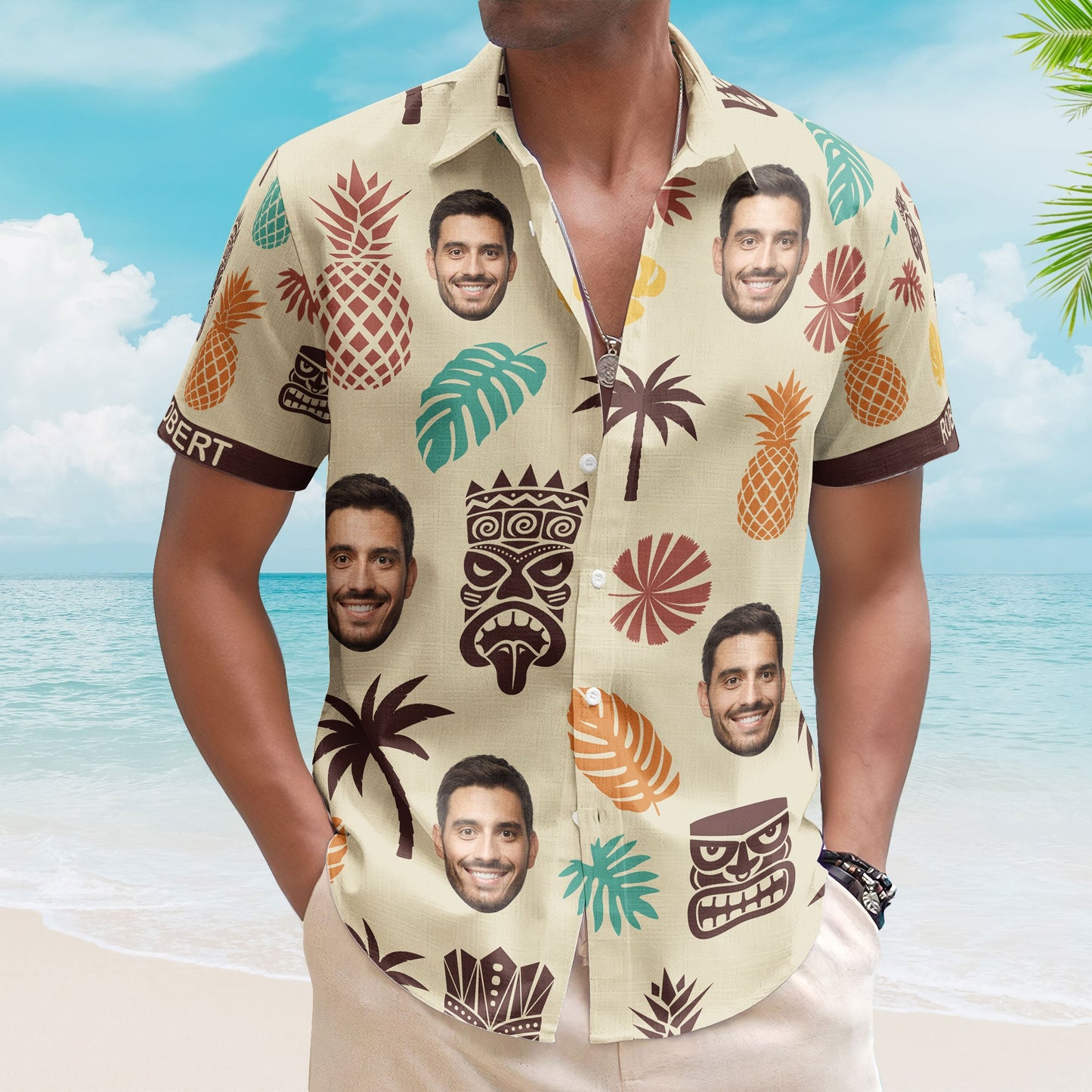 Tiki Pineapple Vintage Summer Aloha Shirts Custom Face - Custom Photo Hawaiian Shirts