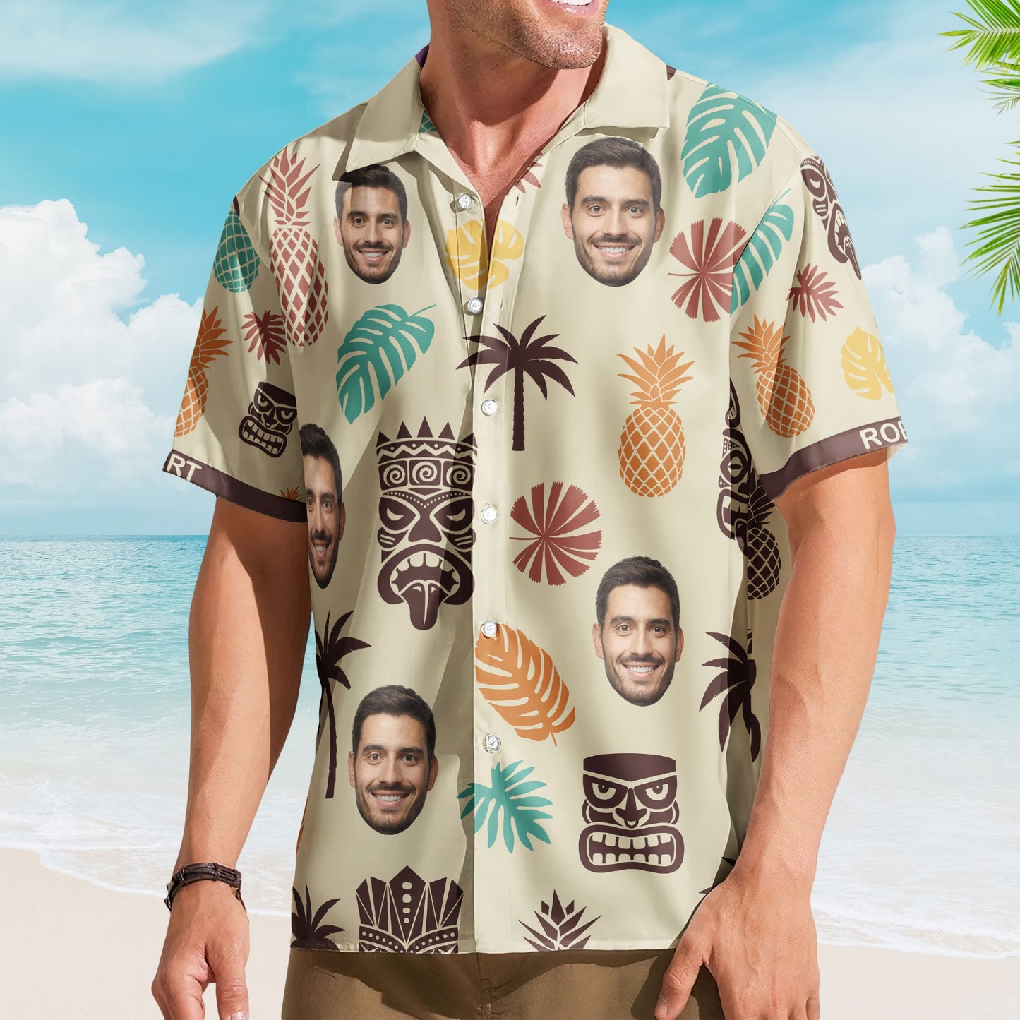 Tiki Pineapple Vintage Summer Aloha Shirts Custom Face - Custom Photo Hawaiian Shirts