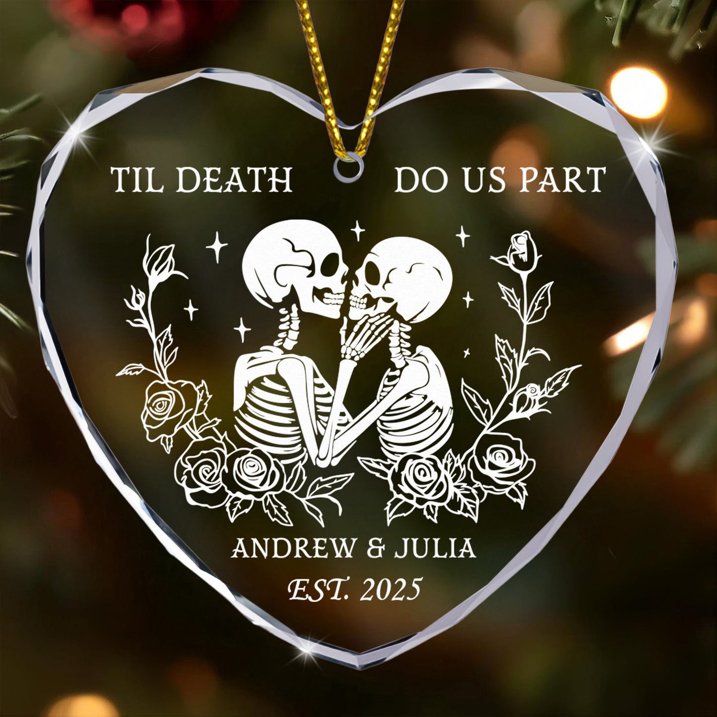 Til Death Do Us Part Christmas Couple Ornament - Personalized Heart Glass Ornament
