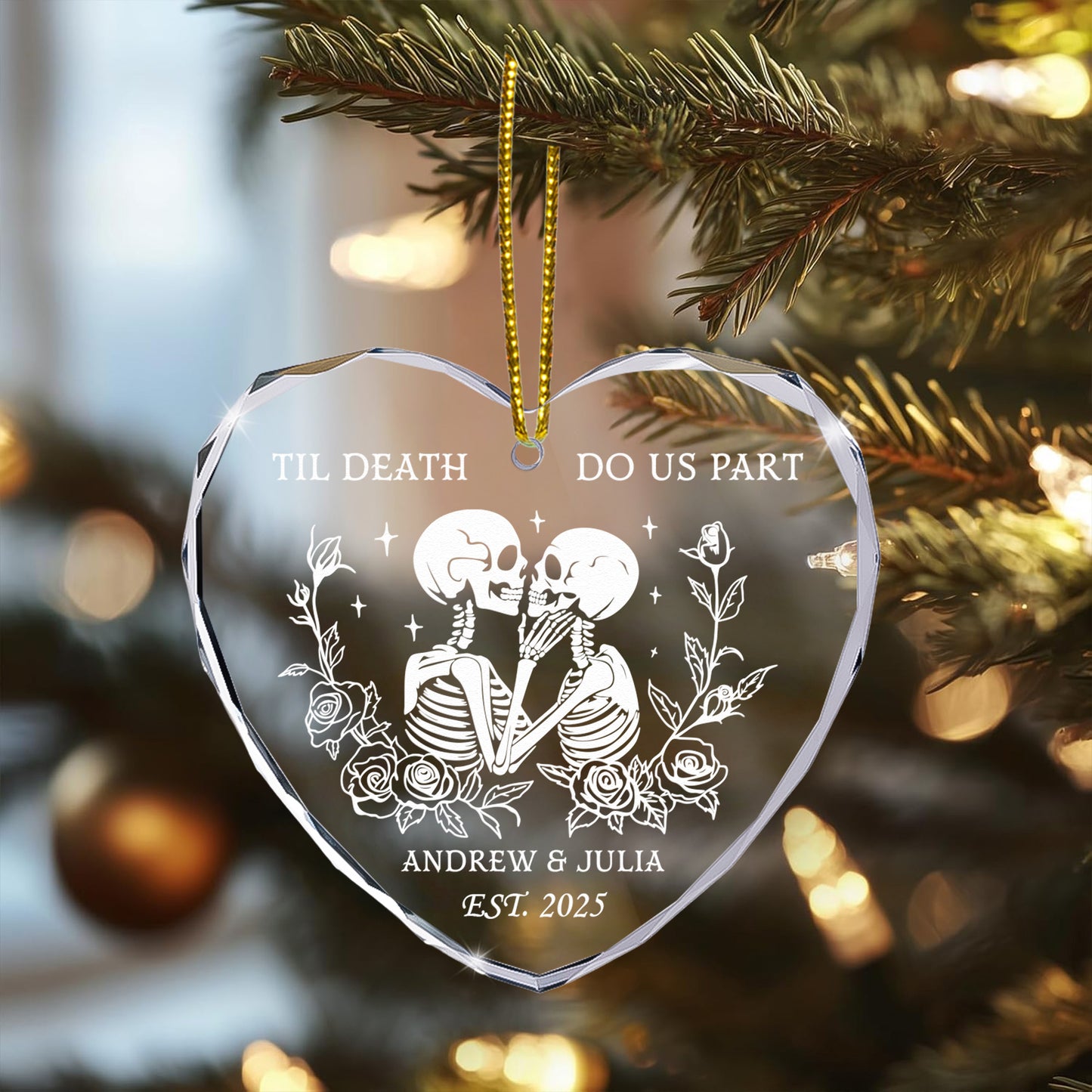 Til Death Do Us Part Christmas Couple Ornament - Personalized Heart Glass Ornament