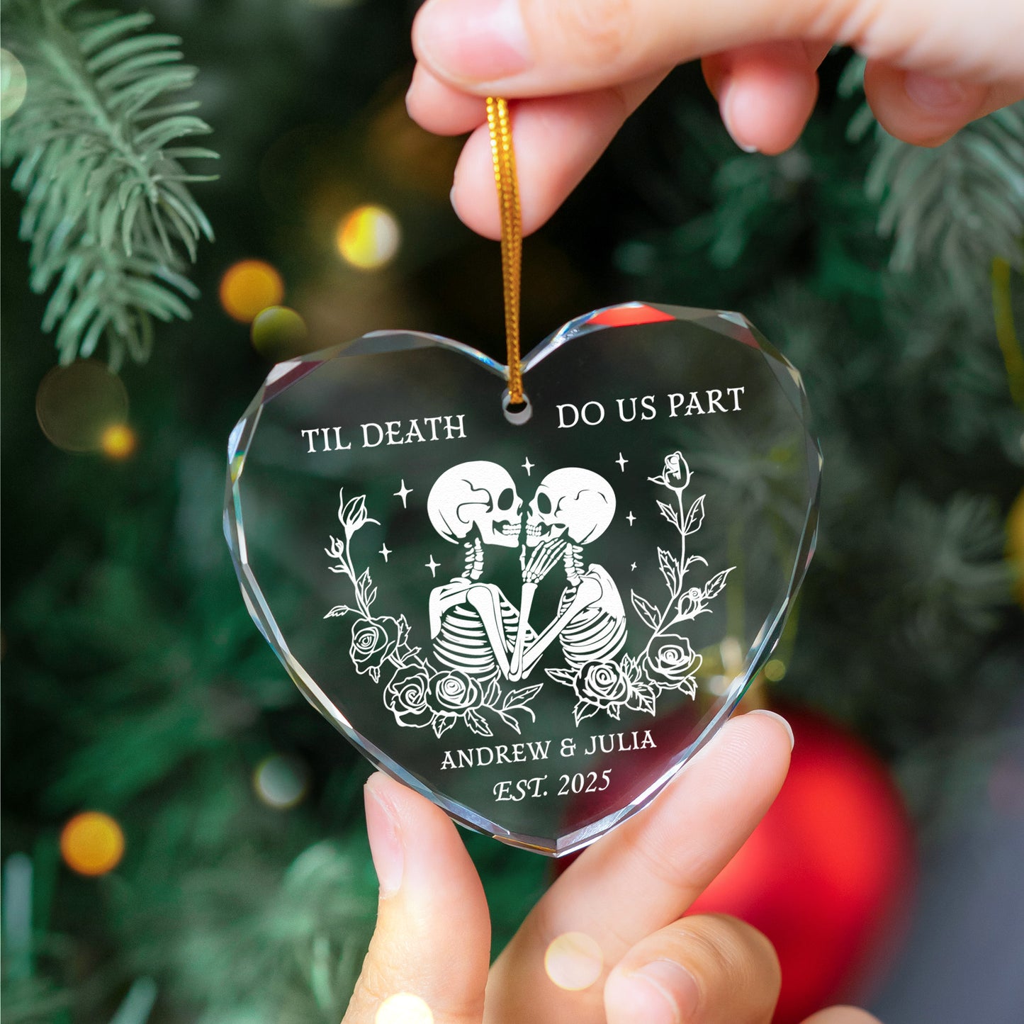 Til Death Do Us Part Christmas Couple Ornament - Personalized Heart Glass Ornament