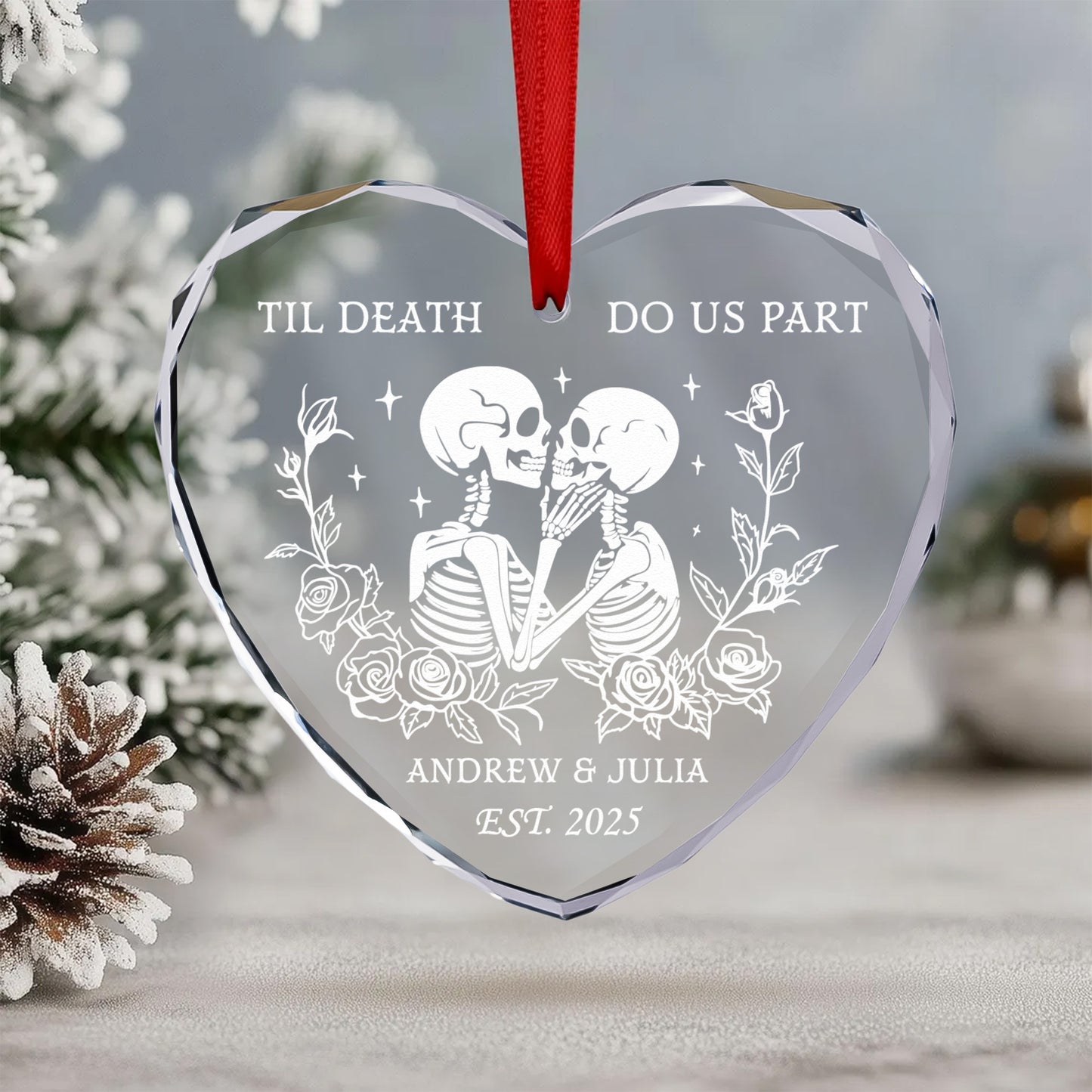 Til Death Do Us Part Christmas Couple Ornament - Personalized Heart Glass Ornament