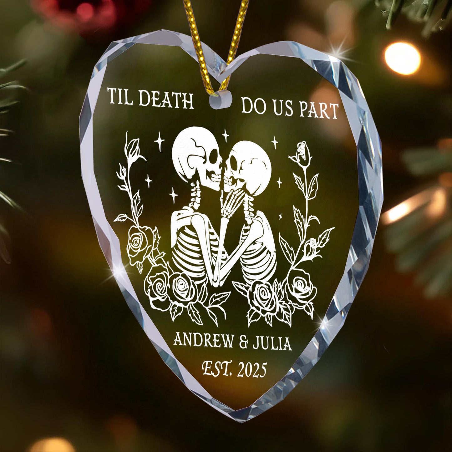 Til Death Do Us Part Christmas Couple Ornament - Personalized Heart Glass Ornament