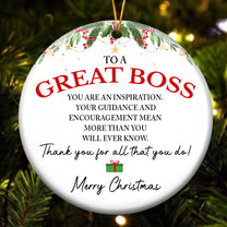 To A Great Boss Thank You Christmas Present - Ceramic Ornament