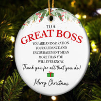 To A Great Boss Thank You Christmas Present - Ceramic Ornament