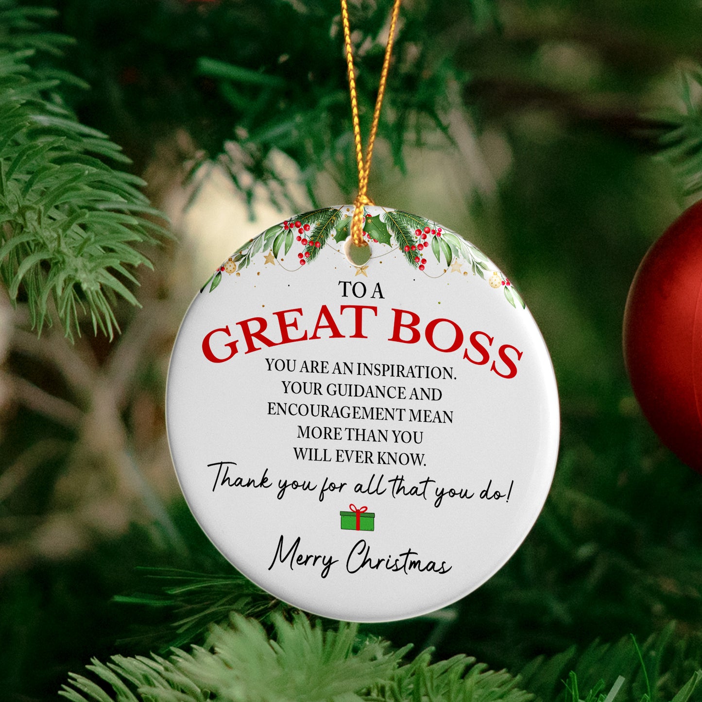 To A Great Boss Thank You Christmas Present - Ceramic Ornament
