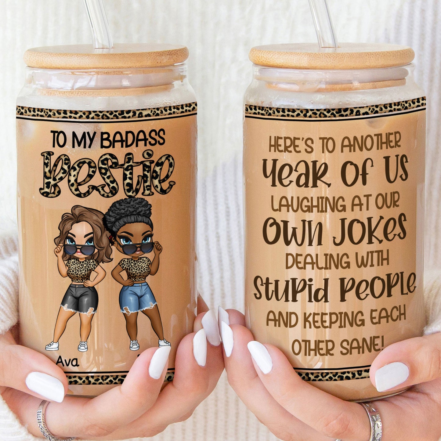 To Another Year Of Us, Bad@ss Bestie - Personalized Clear Glass Cup