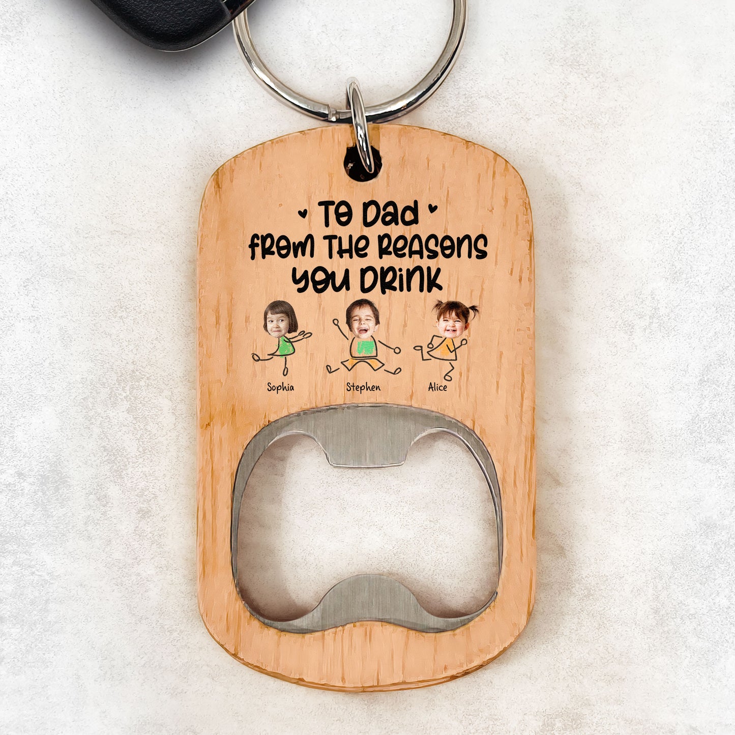 To Dad From The Reason You Drink - Personalized Bottle Opener Photo Keychain