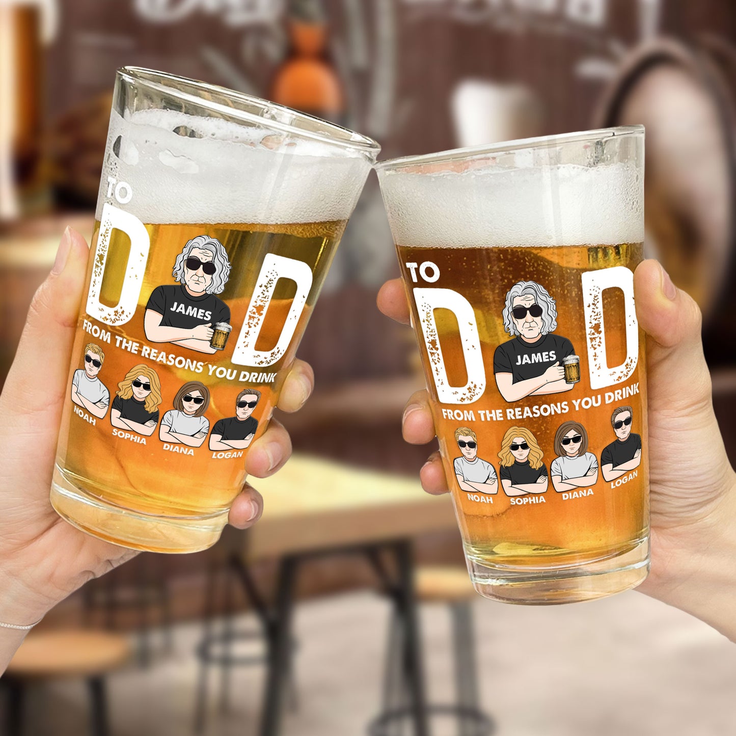 To Dad From The Reasons You Drink - Personalized Beer Glass