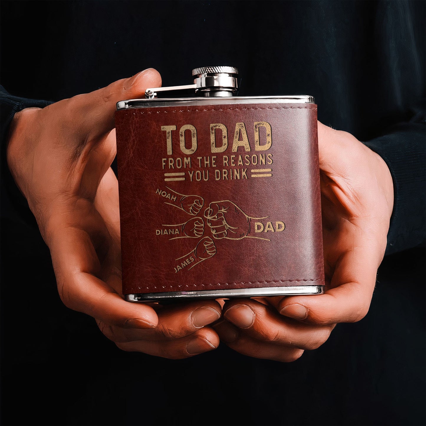 To Dad From The Reasons You Drink - Personalized Leather Flask