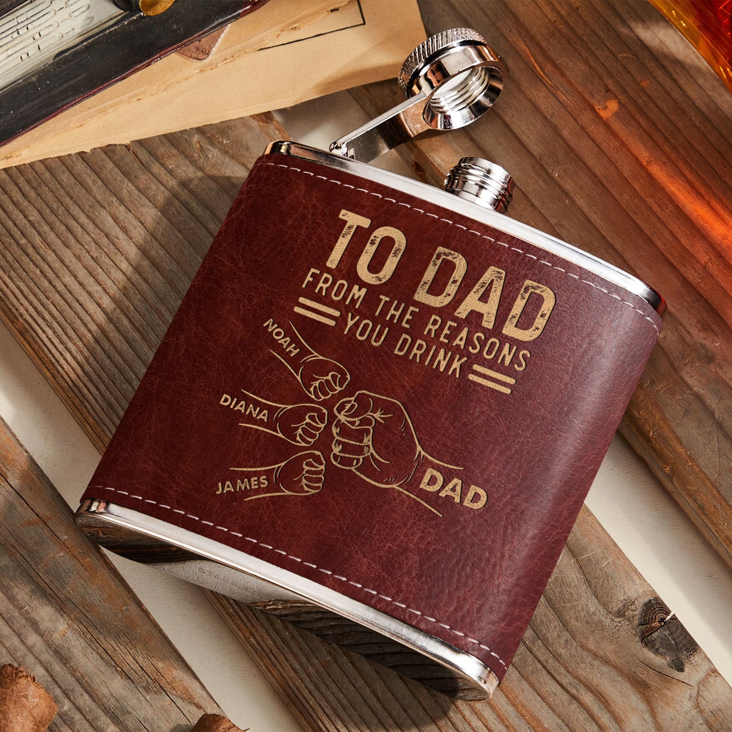 To Dad From The Reasons You Drink - Personalized Leather Flask