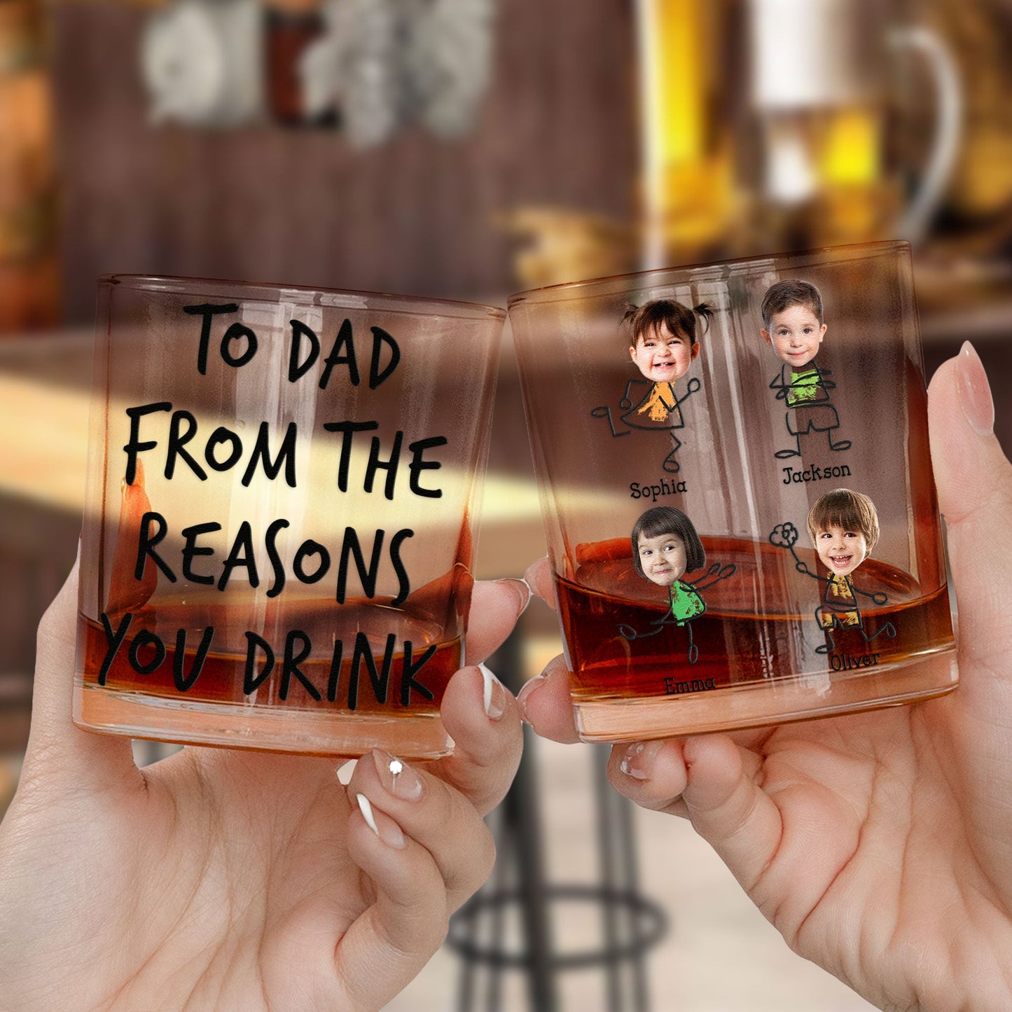 To Dad From The Reasons You Drink - Personalized Photo Whiskey Glass