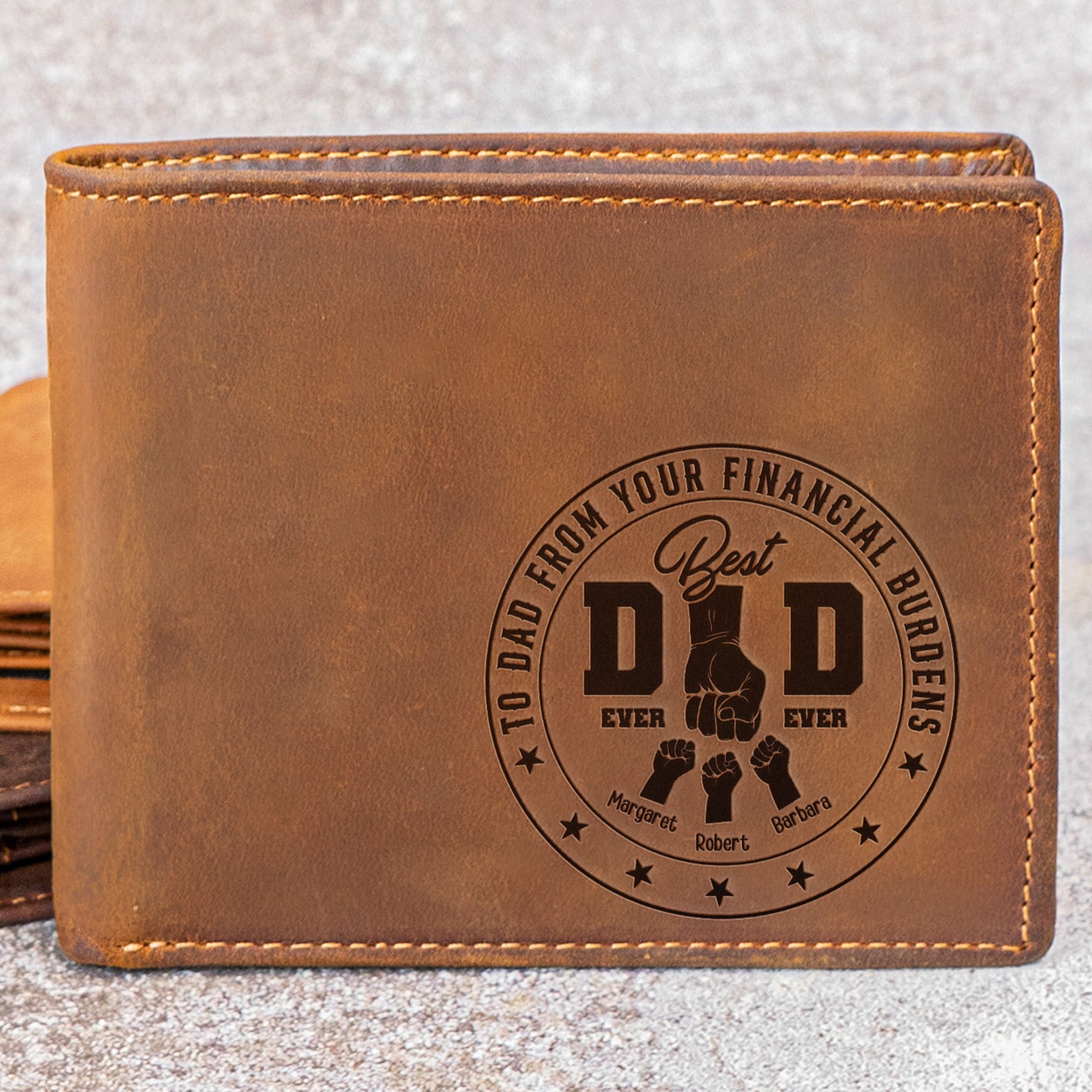To Dad From Your Financial Burdens - Dad & Kids Fist Bumps - Personalized Leather Wallet