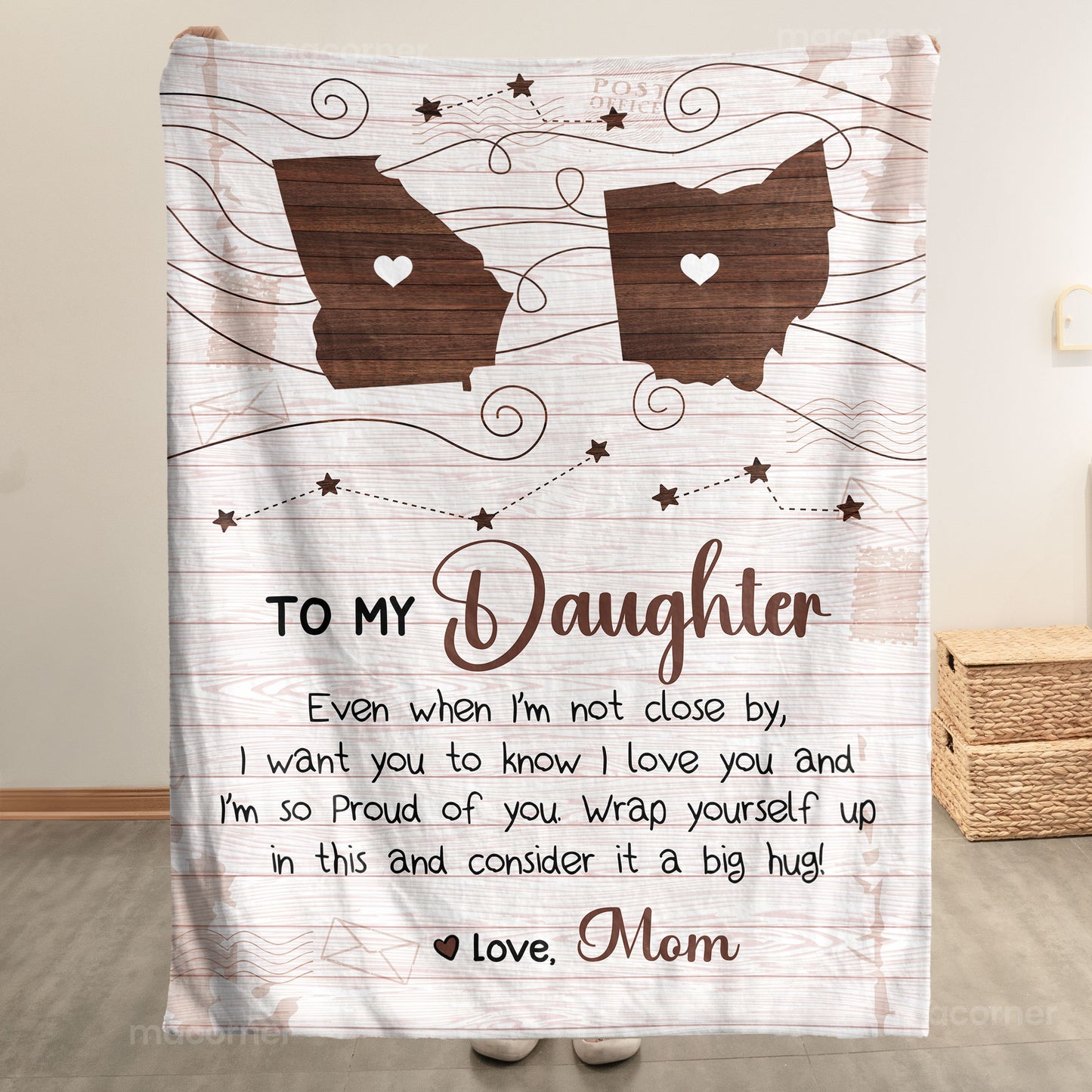 To Daughter, Son - Consider It A Big Hug - Custom States - Personalized Blanket