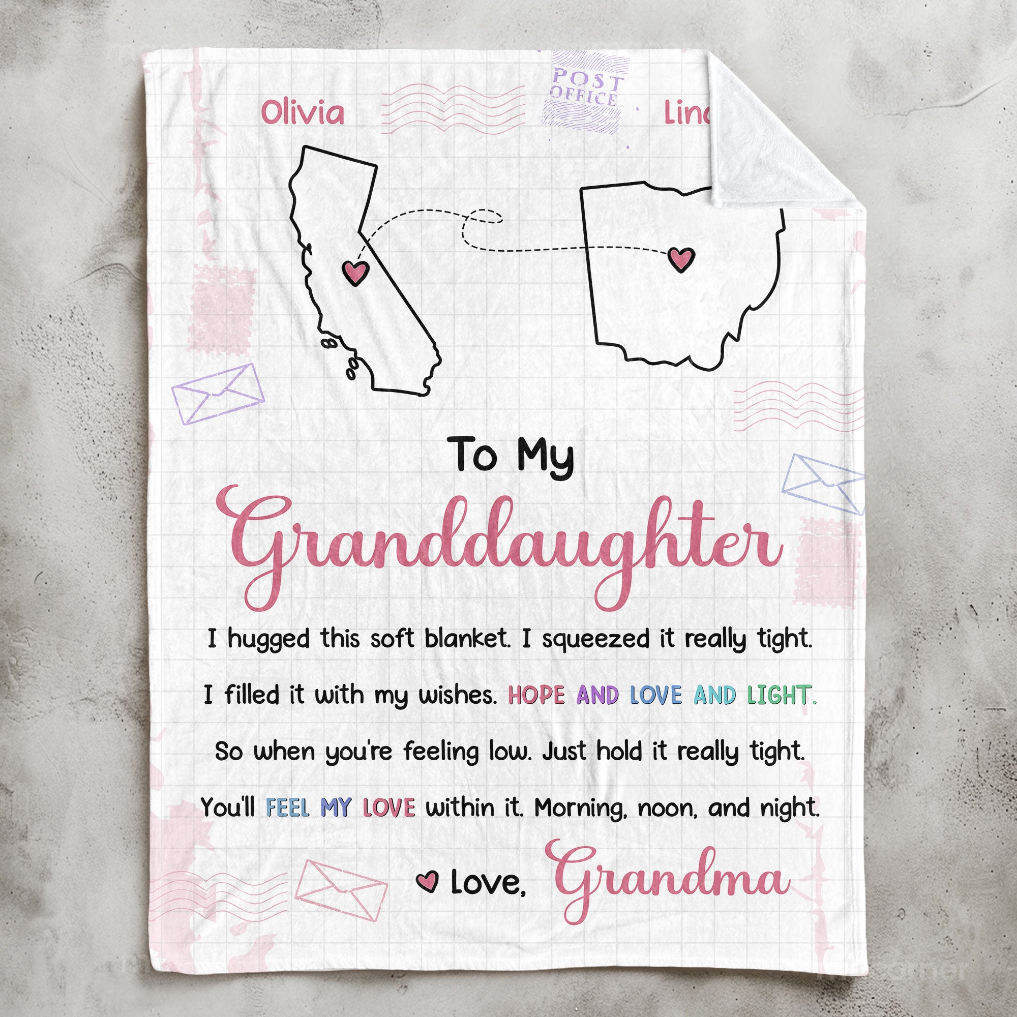 To Granddaughter, Grandson - I Hugged This Soft Blanket - Custom States - Personalized Blanket