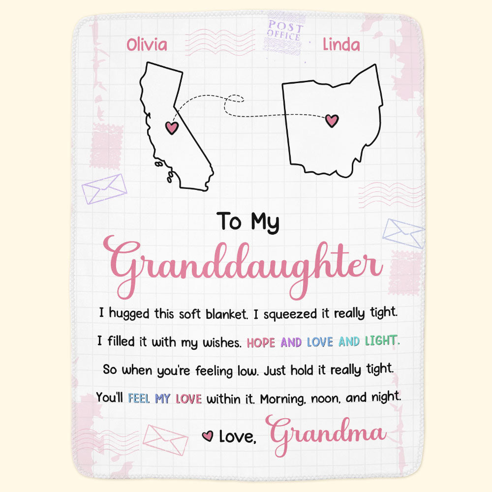 To Granddaughter, Grandson - I Hugged This Soft Blanket - Custom States - Personalized Blanket