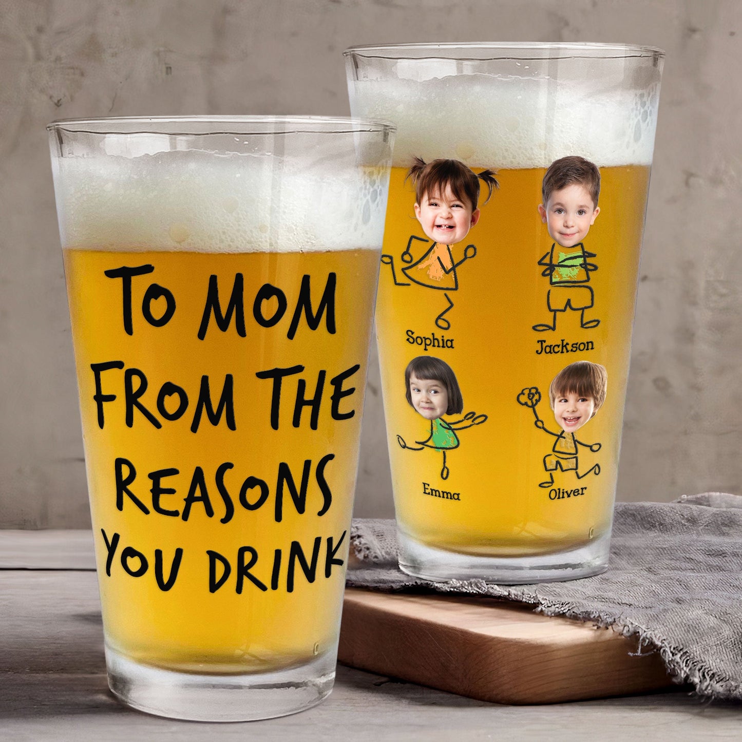 To Mom From The Reasons You Drink - Personalized Photo Beer Glass