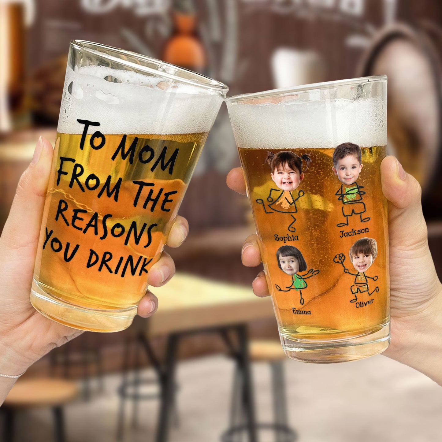 To Mom From The Reasons You Drink - Personalized Photo Beer Glass