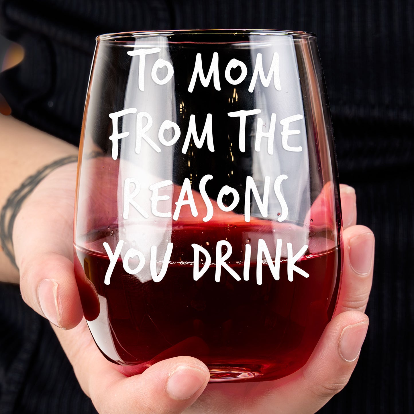 To Mom From The Reasons You Drink - Personalized Photo Stemless Wine Glass