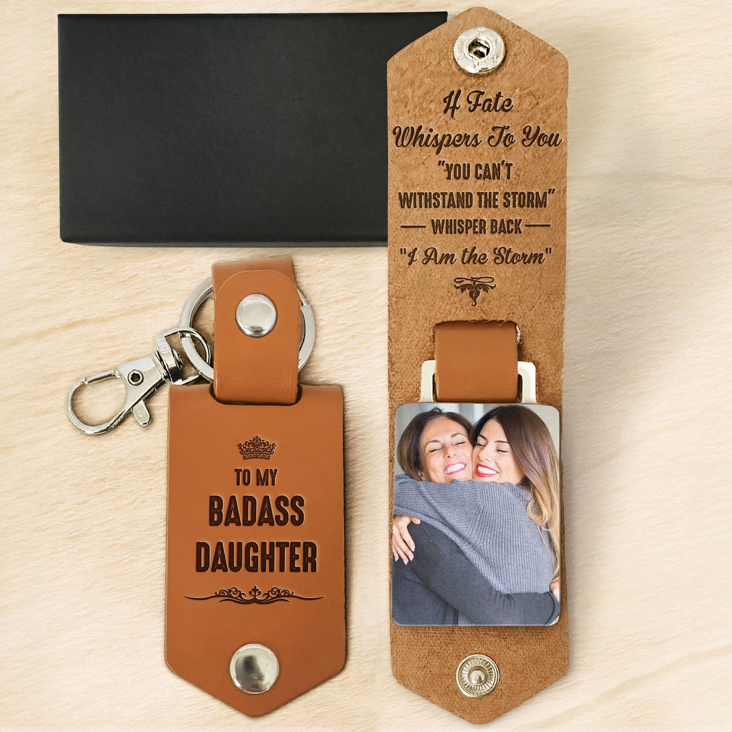 To My Badass Daughter From Mom, Dad - Personalized Leather Photo Keychain