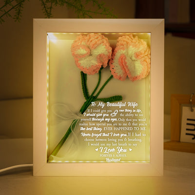 To My Beautiful Wife - Personalized Crochet Flower Shadow Box With LED Light