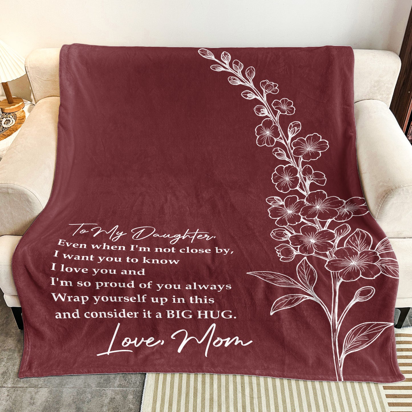 To My Daughter From Mom Custom Birth Flower - Personalized Blanket