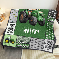 Custom Face Boy Loves Tractors - Personalized Kid Photo Blanket