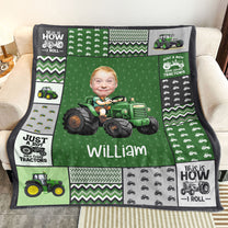 Custom Face Boy Loves Tractors - Personalized Kid Photo Blanket