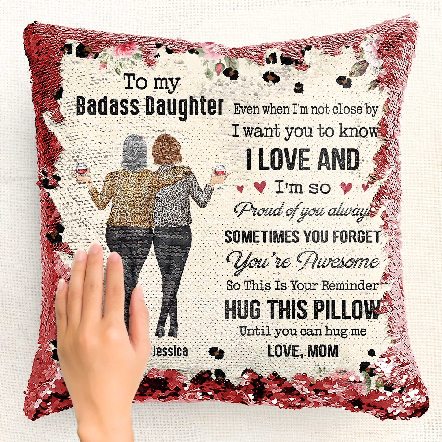 To My Daughter Gift Hug This Pillow Until You Can Hug Me - Custom Sequin Pillow