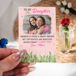 To My Daughter I Love You Birth Flower - Glass Flowers Bouquet With Custom Photo Card