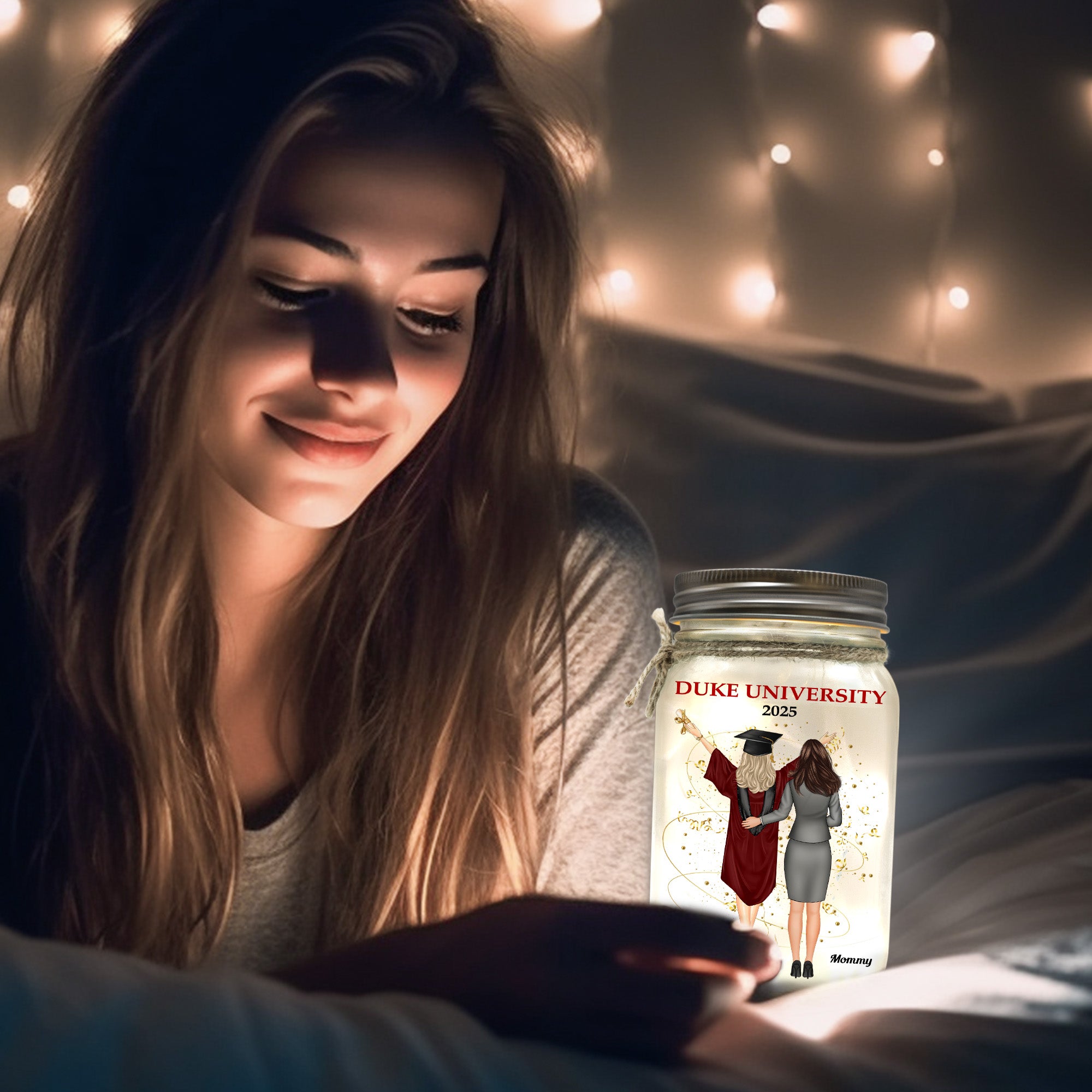 To My Daughter On Your Graduation Day - Personalized Mason Jar Light