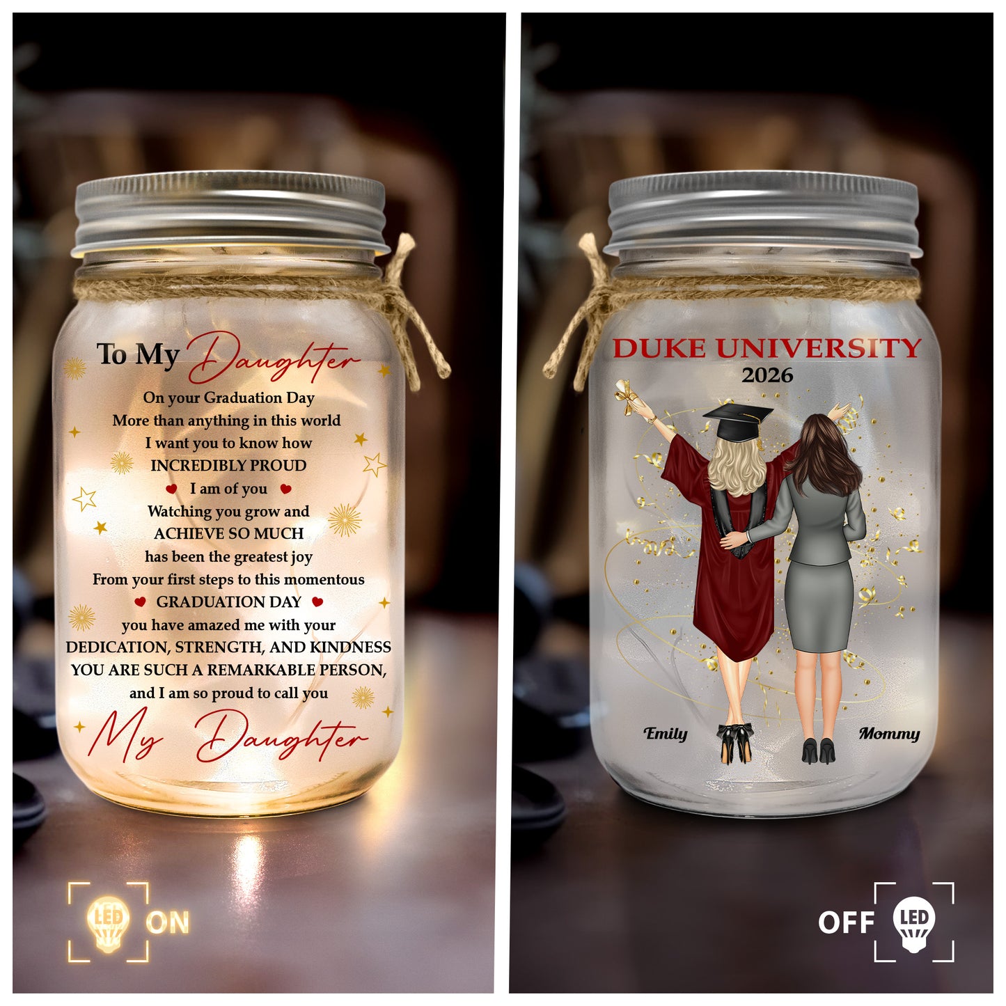 To My Daughter On Your Graduation Day - Personalized Mason Jar Light