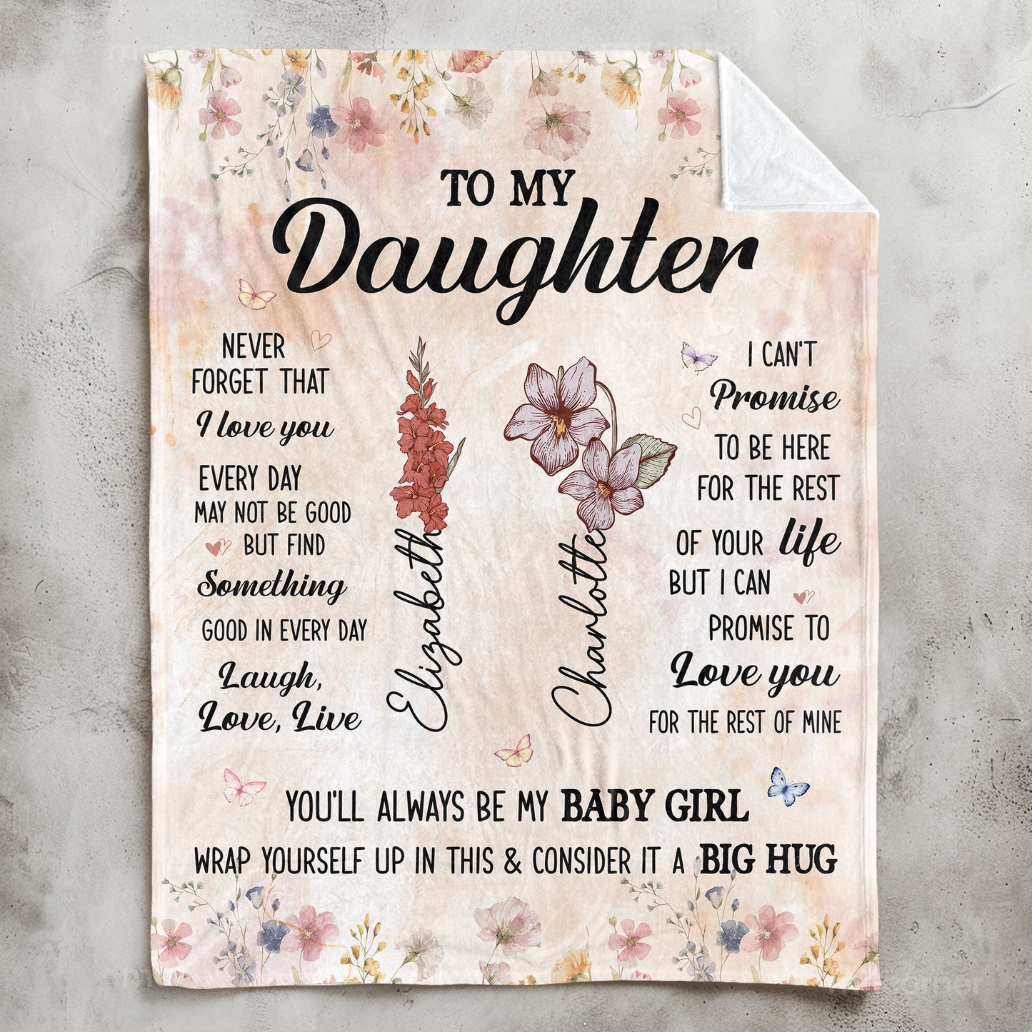 To My Daughter Think This As A Big Hug From Mom - Custom Birth Flower - Personalized Blanket