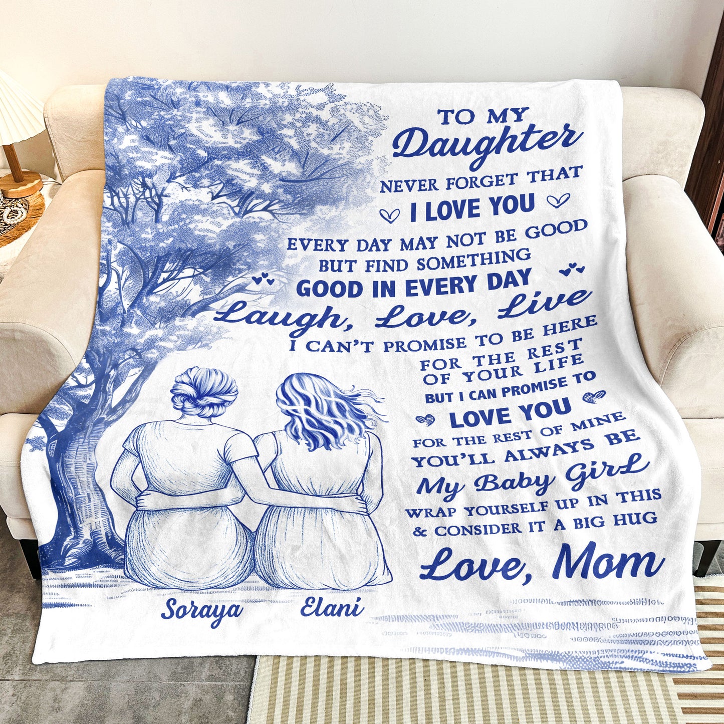 To My Daughter Toile De Jouy Style - Personalized Blanket